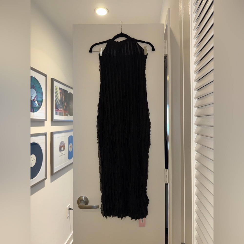 NWT Micas Sheer Ruffle Texture Halter Backless Maxi Dress size XS - Picture 3 of 8